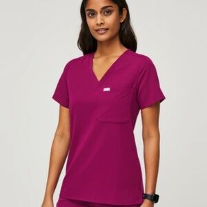 Figs Dark Magenta Catarina One Pocket V neck Scrub Top XS